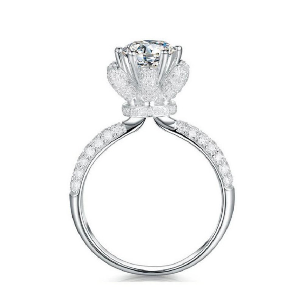 *NEW 925 Sterling Silver 3 CT Diamond Flower Ring - Picture 6 of 6
